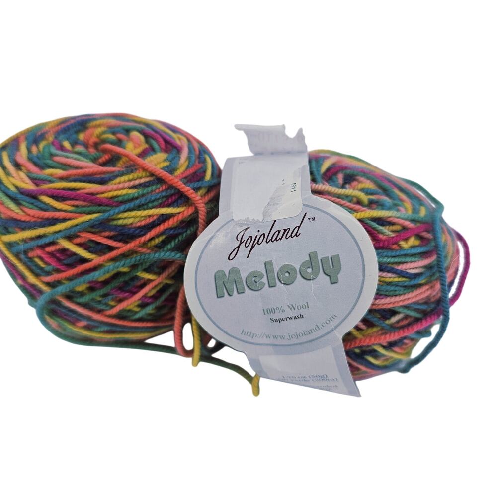 2 JoJoLand Melody Superwash fingering weight Rainbow yarn 100% Wool 50g 220 Yds